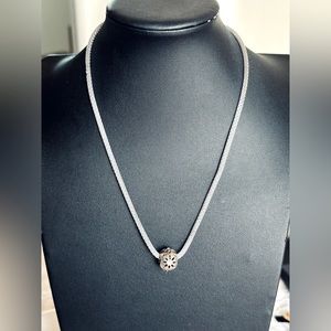 Italian Sterling Silver Woven Chain with Ball charm 925 18” Itaor signed Italy